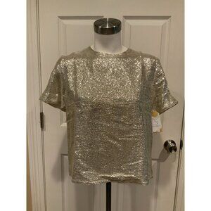 rag & bone Silver Metallic Textured Short Sleeve Shirt Blouse, Size XS
